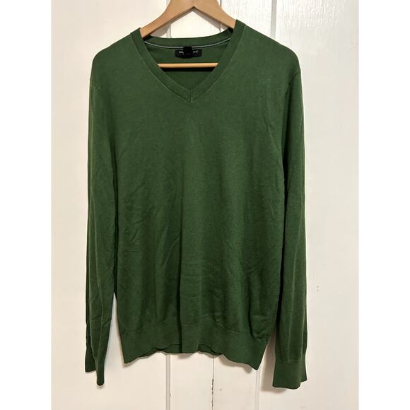 Banana Republic Men's Large Hunter Green V Neck Sweater Silk Cotton Luxury Blend - Picture 1 of 5